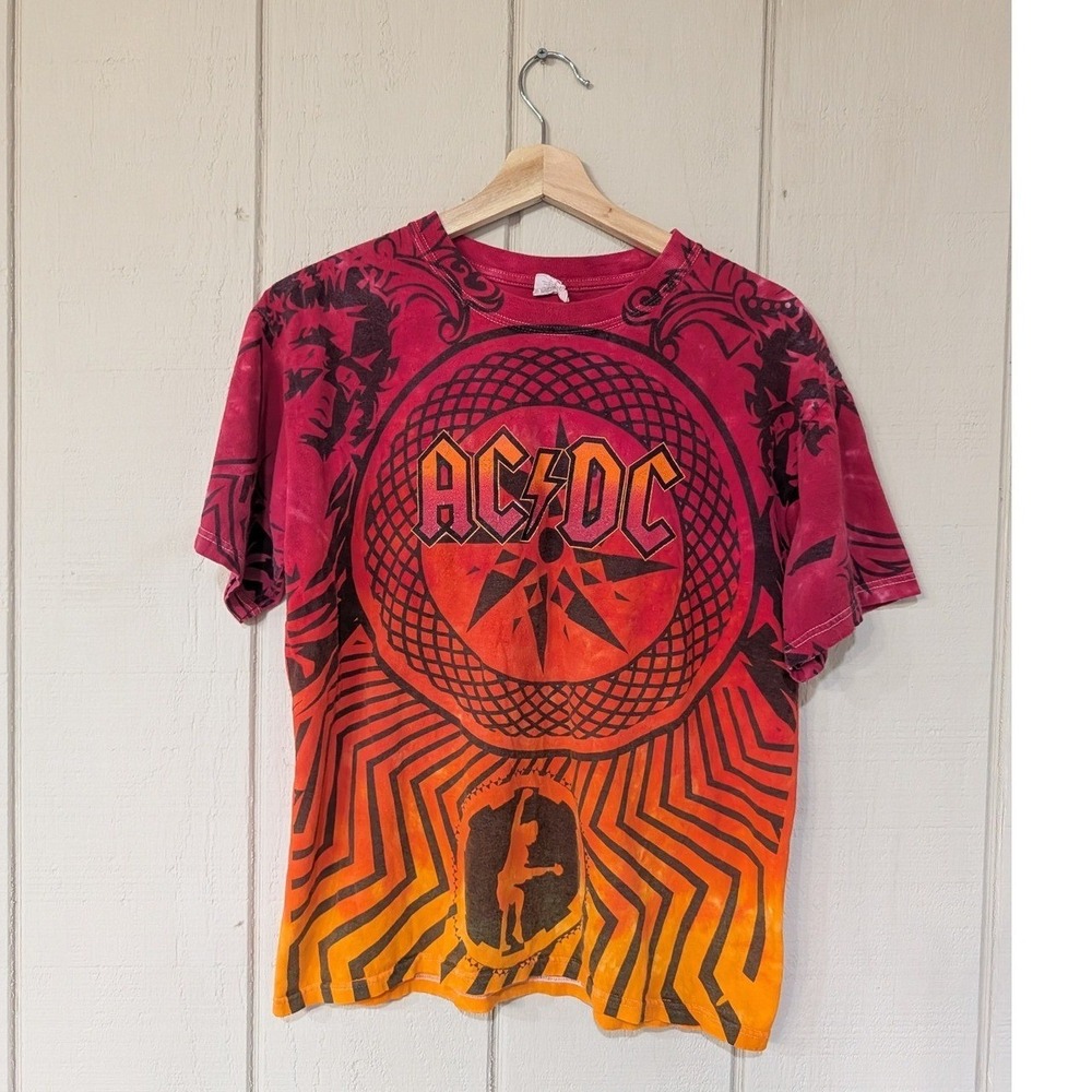 ACDC 2009 World Tour Graphic T-Shirt Tribal Tie-dye Size M Anvil Blue Tag Y2K